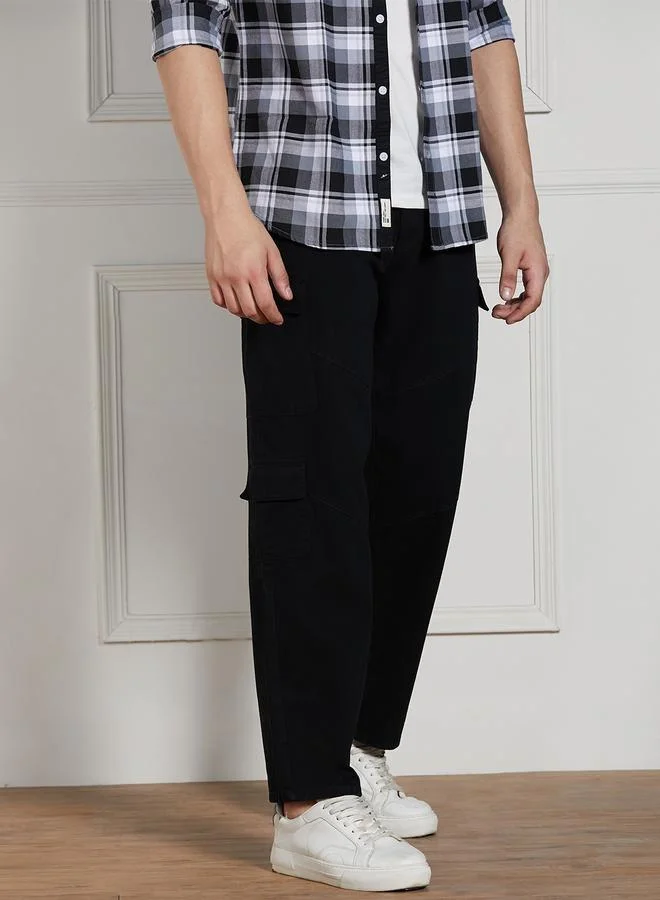Dennis Lingo black Men’s Relaxed Fit Black Cargo Trousers – Sleek and Functional for Men | Best Price UAE