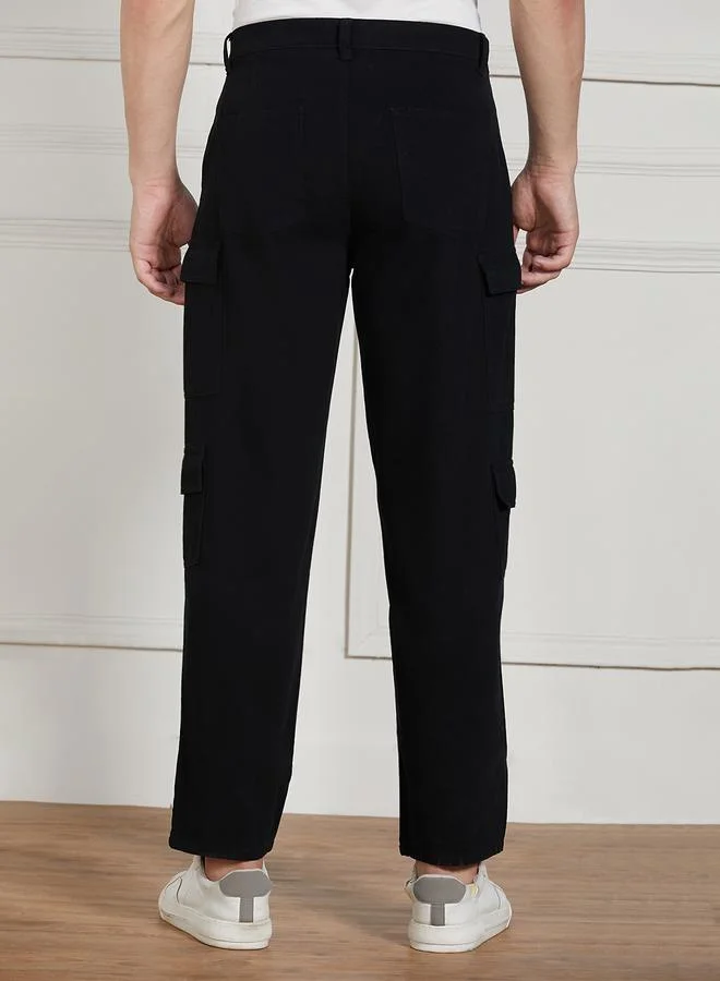 Dennis Lingo black Men’s Relaxed Fit Black Cargo Trousers – Sleek and Functional for Men | Best Price UAE
