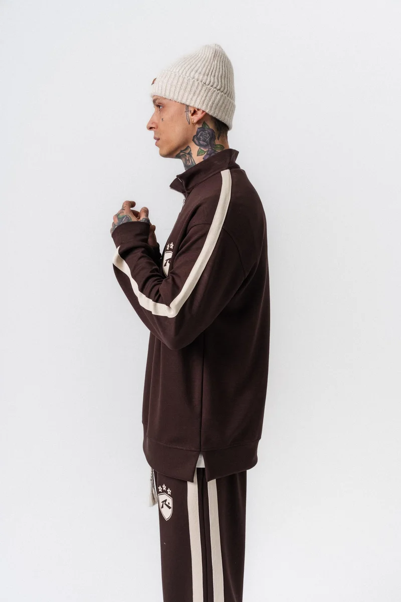 RESPIRE Men's Striped Modal Half-Zip Sweatshirt Brown