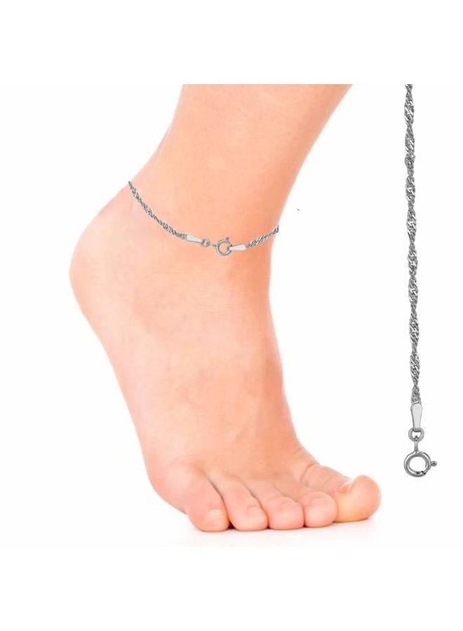 Ritastephens Sterling Silver Singapore Shiny Sparkle Link Chain Necklace and Foot Chain Anklet (10, 11, 18, 20 Inches) - Image 3
