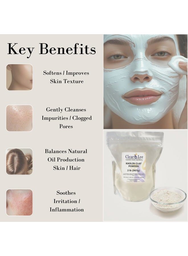 ClearLee Kaolin Clay Cosmetic Grade Powder - 100% Pure Natural Powder - Great For Skin Detox, Rejuvenation, and More - Heal Damaged Skin - DIY Clay Face Mask (1 LB) - Image 2