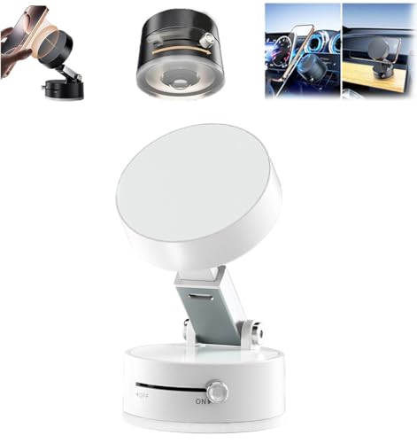 Oudvaker Foldable Magnetic Vacuum Phone Holder 360 Electric Suction Car Mount DoubleSided Swivel Stand for Car Mirror Gym Kitchen HandsFree Portable Phone Holder Wihte - Image 1