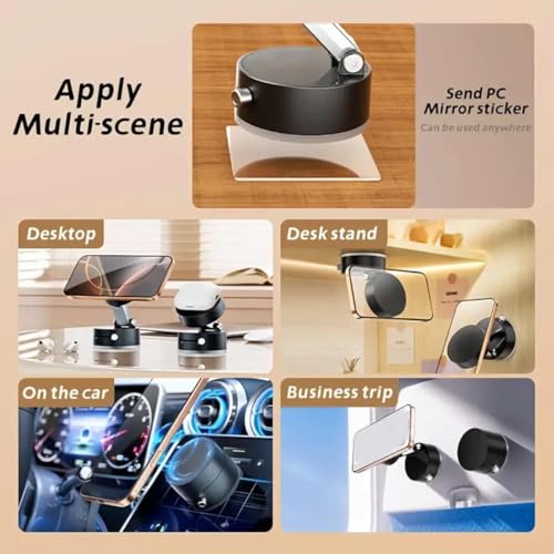 Oudvaker Foldable Magnetic Vacuum Phone Holder 360 Electric Suction Car Mount DoubleSided Swivel Stand for Car Mirror Gym Kitchen HandsFree Portable Phone Holder Wihte - Image 3