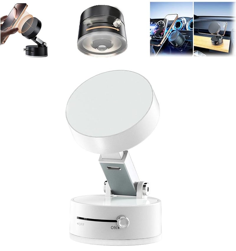 Oudvaker Foldable Magnetic Vacuum Phone Holder 360 Electric Suction Car Mount DoubleSided Swivel Stand for Car Mirror Gym Kitchen HandsFree Portable Phone Holder Wihte - Image 2