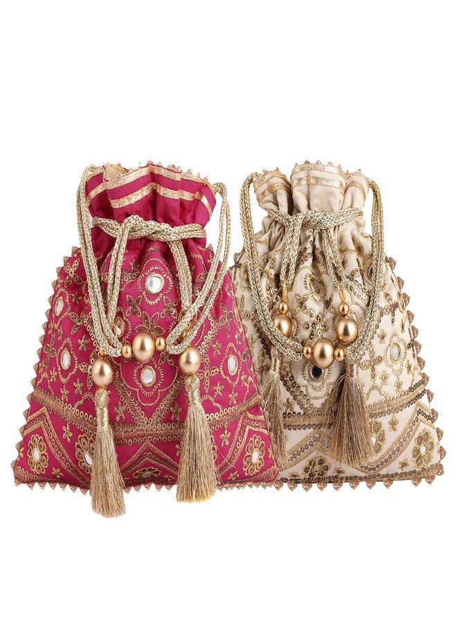 MASQ Women By Q-One Embroidered Silk Potli Bags - Handcrafted For Weddings, Festive Season & Special Occasions With Beads And Sequins - Made In India - Image 1