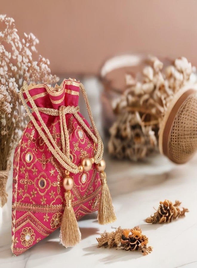 MASQ Women By Q-One Embroidered Silk Potli Bags - Handcrafted For Weddings, Festive Season & Special Occasions With Beads And Sequins - Made In India - Image 3