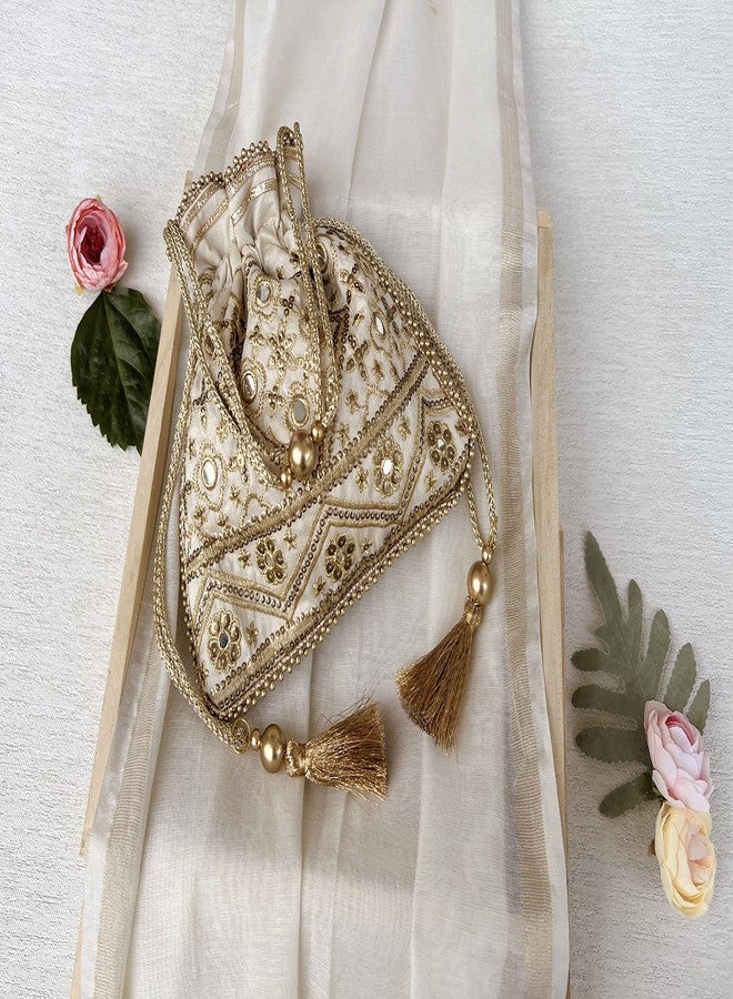 MASQ Women By Q-One Embroidered Silk Potli Bags - Handcrafted For Weddings, Festive Season & Special Occasions With Beads And Sequins - Made In India - Image 2