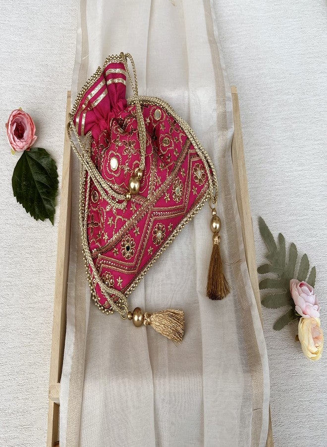MASQ Women By Q-One Embroidered Silk Potli Bags - Handcrafted For Weddings, Festive Season & Special Occasions With Beads And Sequins - Made In India - Image 5