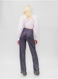 BITOLIA GALLERY Comfortable Long Lurex Shiny Pants Silver Black With Stripes  - Image 2