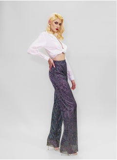 BITOLIA GALLERY Comfortable Long Lurex Shiny Pants Silver Black With Stripes  - Image 3