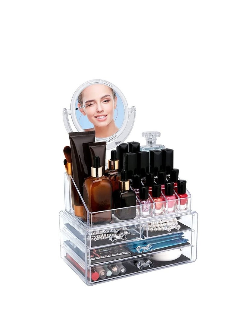 AS SEEN ON TV منظم مكياج تجميلي أكريليك مع مرآة وتخزين لمستحضرات العناية بالبشرة، المجوهرات، طلاء الأظافر، وإكسسوارات الشعر - Image 1