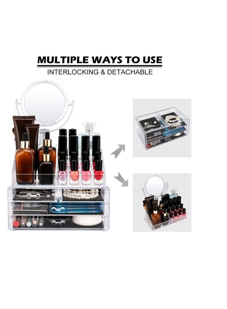 AS SEEN ON TV منظم مكياج تجميلي أكريليك مع مرآة وتخزين لمستحضرات العناية بالبشرة، المجوهرات، طلاء الأظافر، وإكسسوارات الشعر - Image 5