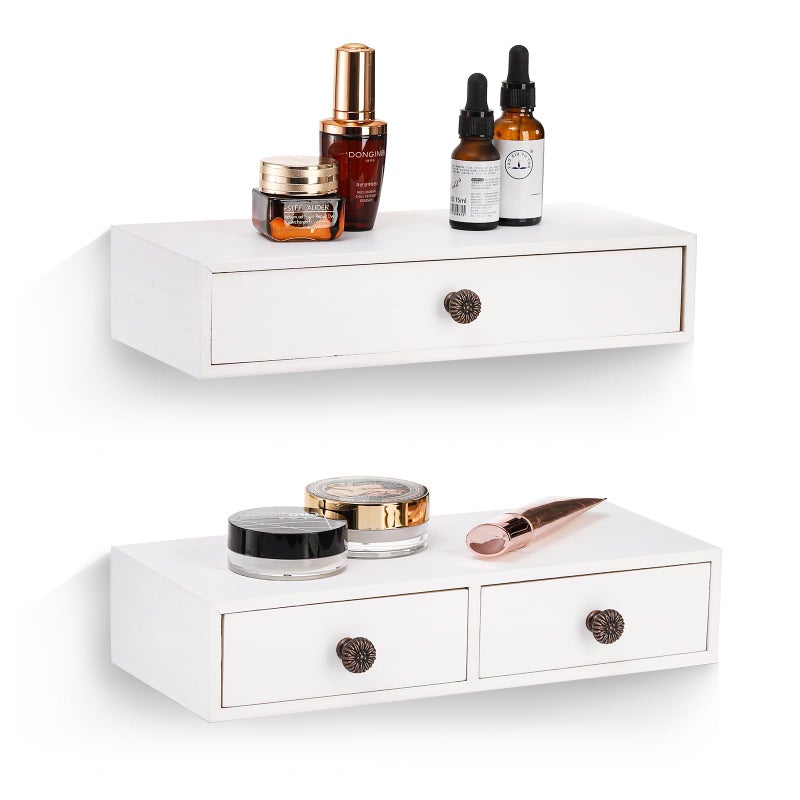 Yesland 2 Packs Floating Nightstand with Drawer - Rustic Wood Floating Wall Mounted Drawers Floating Shelf with Drawer for Living Room, Bedroom, Kitchen, Wall Decor, Storage, Display - White - Image 5
