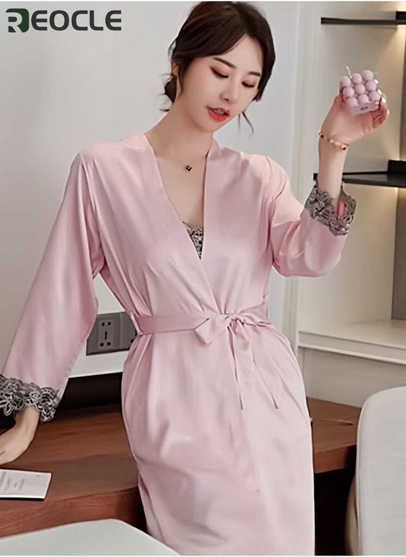 ريوكل طقم بيجامات نسائي مكون من 5 قطع بيجامات حريرية مريحة وصديقة للبشرة طقم بيجامات ساتان للنساء - Image 4