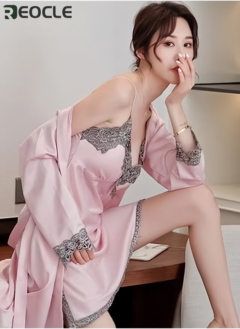 ريوكل طقم بيجامات نسائي مكون من 5 قطع بيجامات حريرية مريحة وصديقة للبشرة طقم بيجامات ساتان للنساء - Image 2