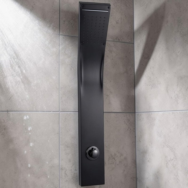 Luxury Modern Shower Panel – Shower Panel with Integrated Top Spray Head – Heat Control Water Mixer – Elegant Bathroom Design – Even Water Distribution & Comfortable Shower Experience (Mini Black) - Image 2