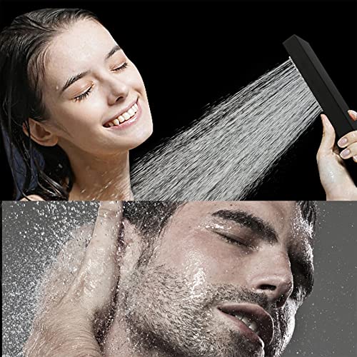 ENGA Square Matte Black Solid Brass Eco-Performance Hand Held Shower Head with Wall Connector and Hose Wall Mount Handheld Showerheads Set - Image 4