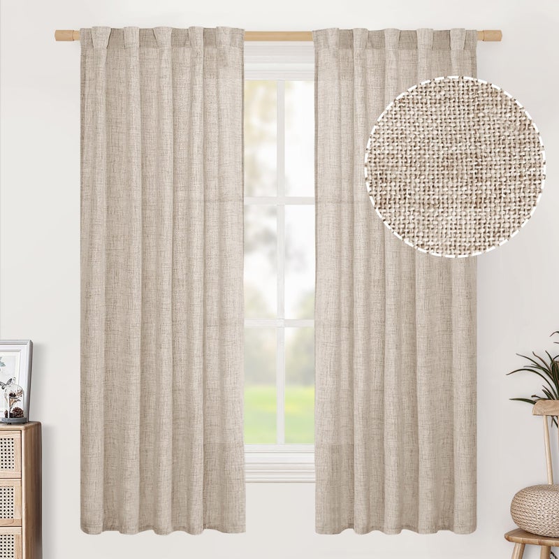 BGment Linen Curtains 63 Inch Length 2 Panels  Rod Pocket and Back Tab Light Filtering Textured Window Drapes for Bedroom Living Room Bathroom  42 Inch Wide Each Panel - Image 1