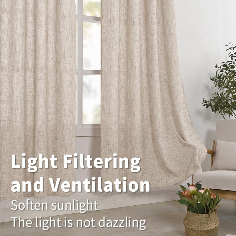 BGment Linen Curtains 63 Inch Length 2 Panels  Rod Pocket and Back Tab Light Filtering Textured Window Drapes for Bedroom Living Room Bathroom  42 Inch Wide Each Panel - Image 3