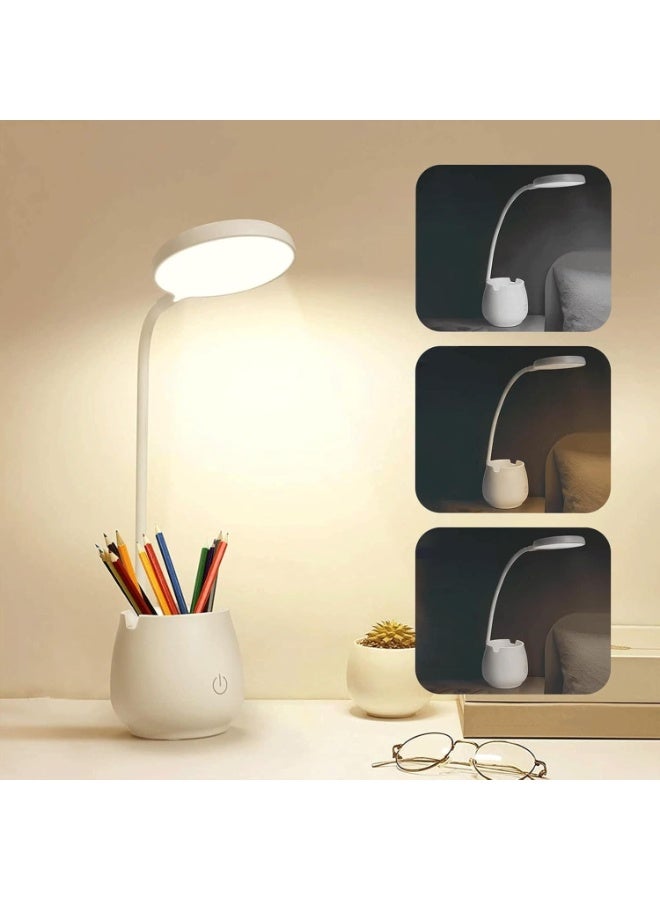 LED Desk Lamp, Reading Lamp, Touch Desk Lamp With 3 Color Modes, Flexible Gooseneck Lamp, Rechargeable, Dimmable Desk Lamp With USB Charging Port Pen Holder/phone Holder, Eye Protection Charging Desk