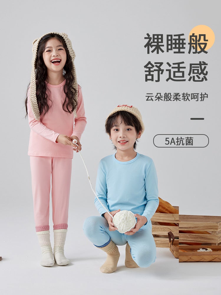 Children'S Pajamas Pure Cotton Boys' Autumn Clothes And Pants Girls' Baby Thermal Underwear Toddler Base Layer Cotton Sweater Set - Image 3