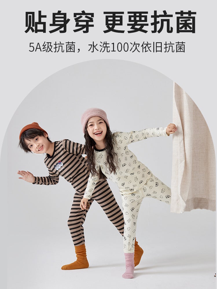 Children'S Pajamas Pure Cotton Boys' Autumn Clothes And Pants Girls' Baby Thermal Underwear Toddler Base Layer Cotton Sweater Set - Image 4
