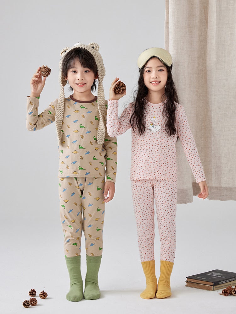 Children'S Pajamas Pure Cotton Boys' Autumn Clothes And Pants Girls' Baby Thermal Underwear Toddler Base Layer Cotton Sweater Set - Image 5