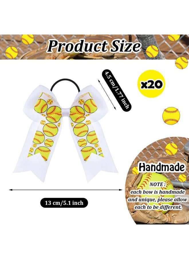 Mtlee 20 Pcs Hair Bows Softball Pattern Double Layers White Ribbon for Women Girls Cheerleading Player - Image 2