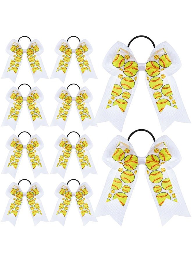 Mtlee 20 Pcs Hair Bows Softball Pattern Double Layers White Ribbon for Women Girls Cheerleading Player - Image 1