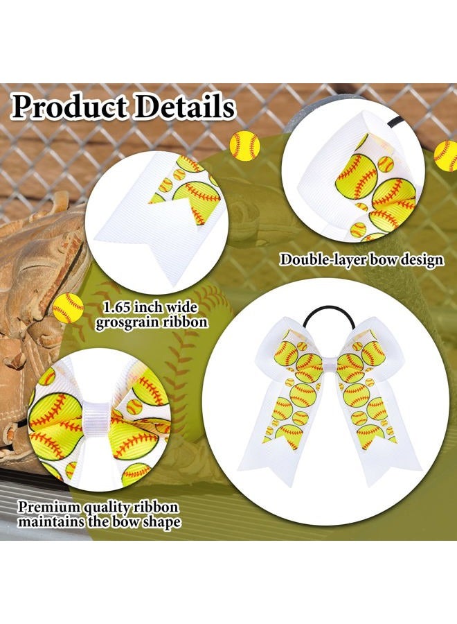 Mtlee 20 Pcs Hair Bows Softball Pattern Double Layers White Ribbon for Women Girls Cheerleading Player - Image 3