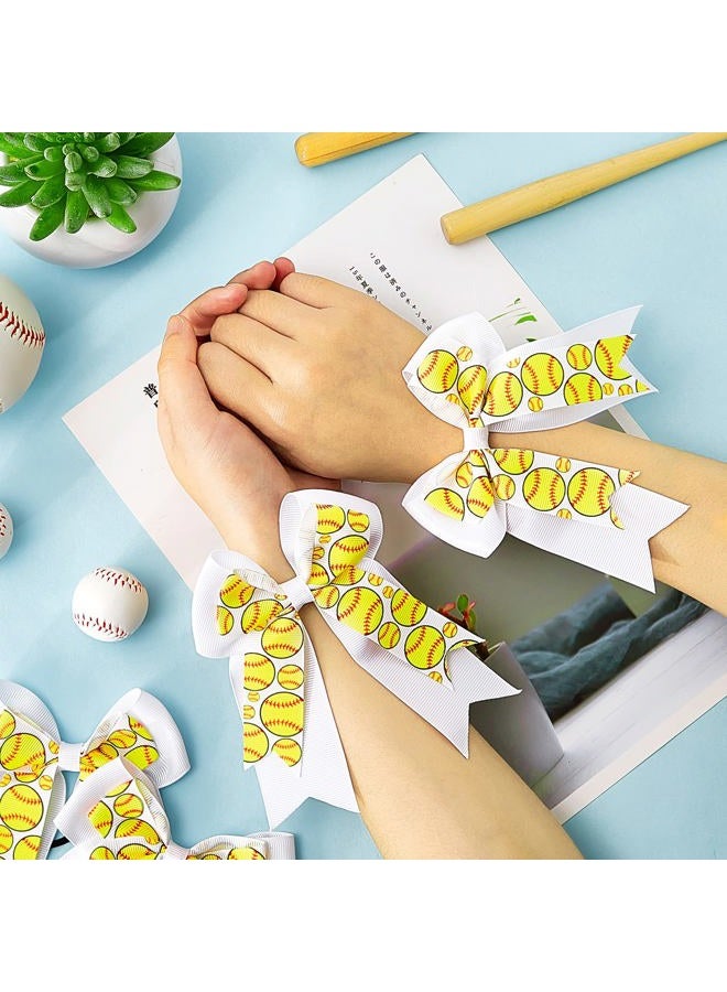 Mtlee 20 Pcs Hair Bows Softball Pattern Double Layers White Ribbon for Women Girls Cheerleading Player - Image 4