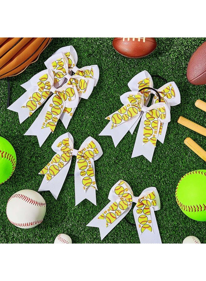 Mtlee 20 Pcs Hair Bows Softball Pattern Double Layers White Ribbon for Women Girls Cheerleading Player - Image 5