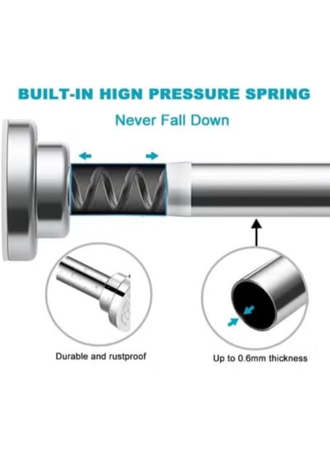 HOMESTAR Curtain Rod, Telescopic Shower Doorway Curtain Rod, Stainless Steel Curtain Rod, Non-Slip, Adjustable Tension Spring, No Drilling (125-220cm) - Image 5