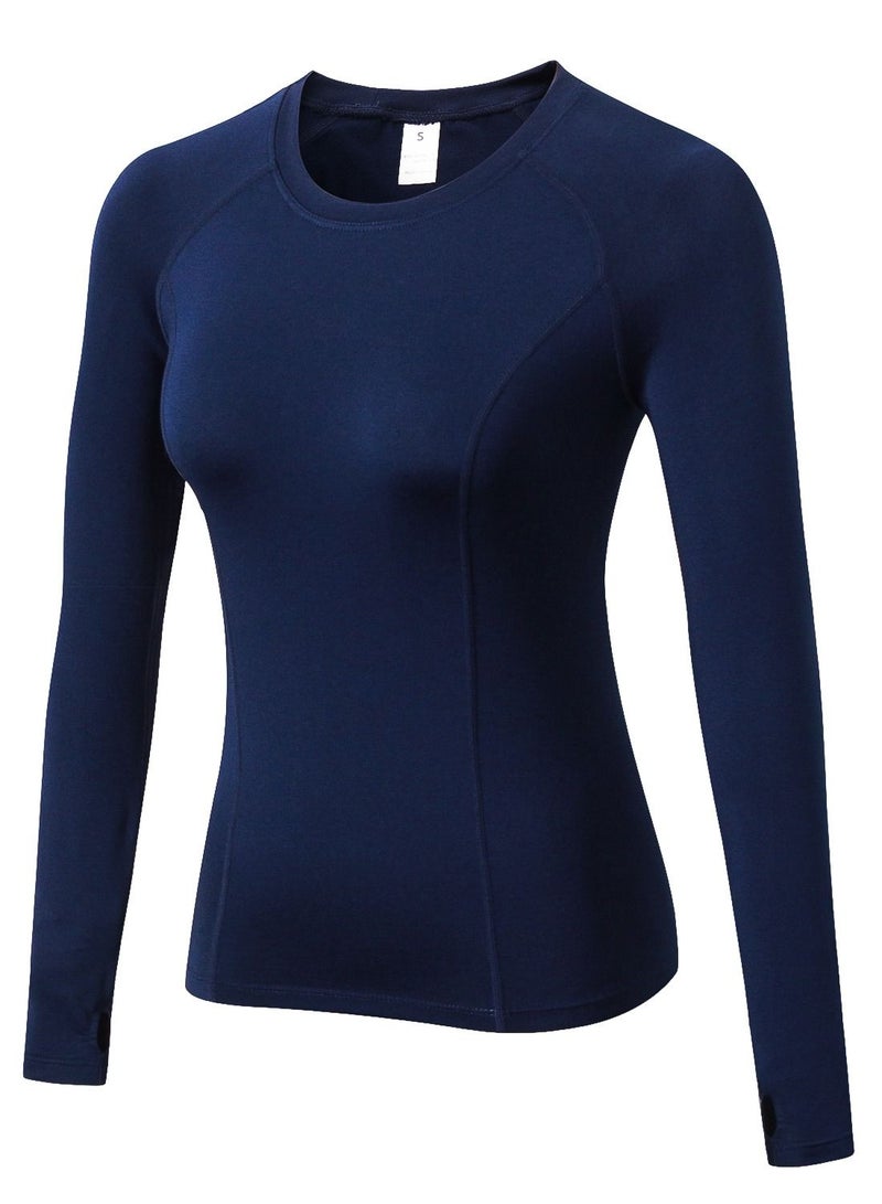 Loquat Women Quick Dry Breathable Elastic Long Sleeve Shirt Dark Blue  - Image 1