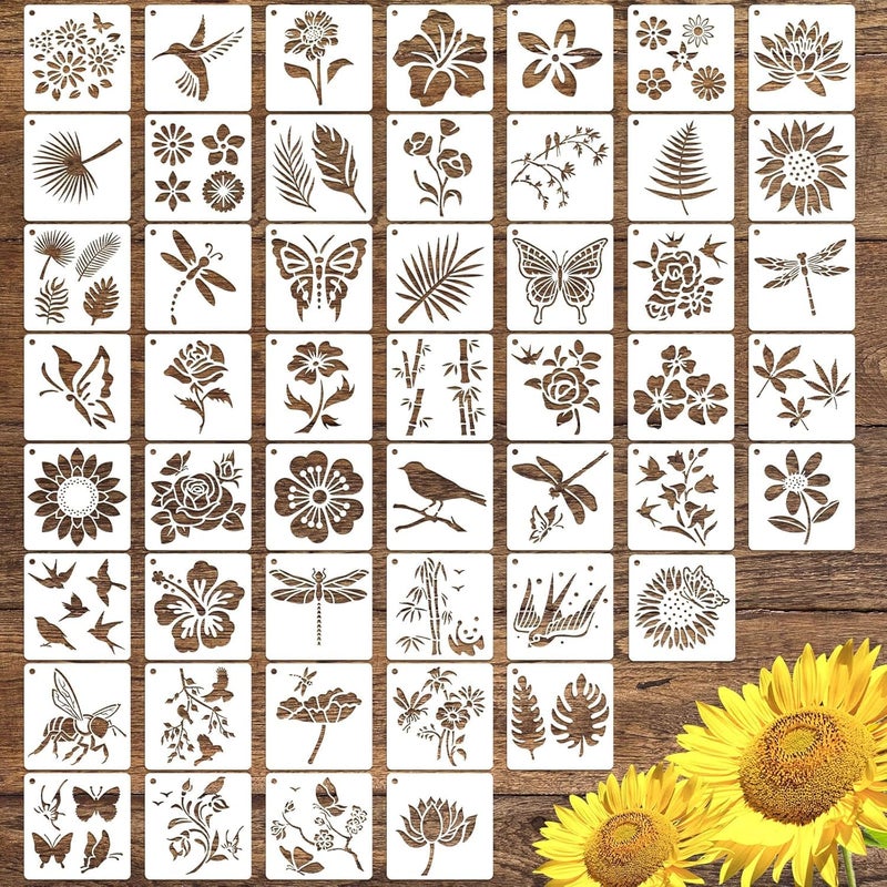 DEVASYA CRAFTS 50 PCS Flower Painting | Stencils Reusable Flower | Stencils for Painting | On Wood Rocks Canvas Fabric | Glass Pottery Size 4X4 Inch - Image 1