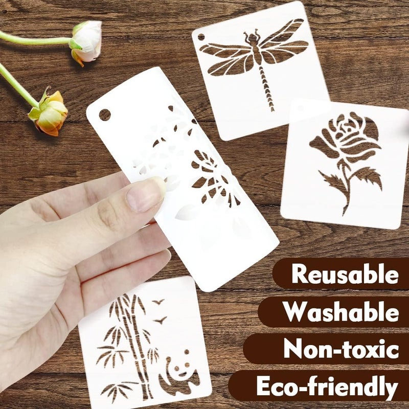 DEVASYA CRAFTS 50 PCS Flower Painting | Stencils Reusable Flower | Stencils for Painting | On Wood Rocks Canvas Fabric | Glass Pottery Size 4X4 Inch - Image 5