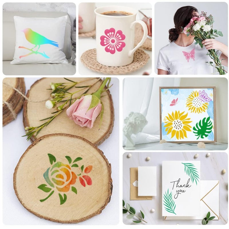 DEVASYA CRAFTS 50 PCS Flower Painting | Stencils Reusable Flower | Stencils for Painting | On Wood Rocks Canvas Fabric | Glass Pottery Size 4X4 Inch - Image 3