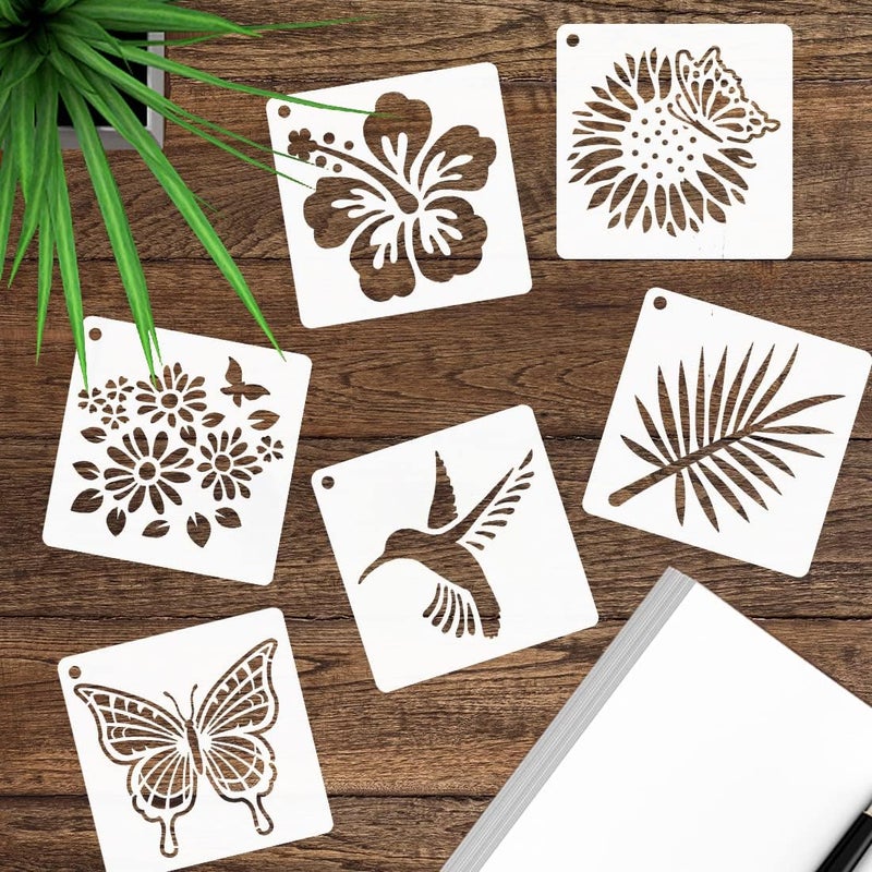 DEVASYA CRAFTS 50 PCS Flower Painting | Stencils Reusable Flower | Stencils for Painting | On Wood Rocks Canvas Fabric | Glass Pottery Size 4X4 Inch - Image 4