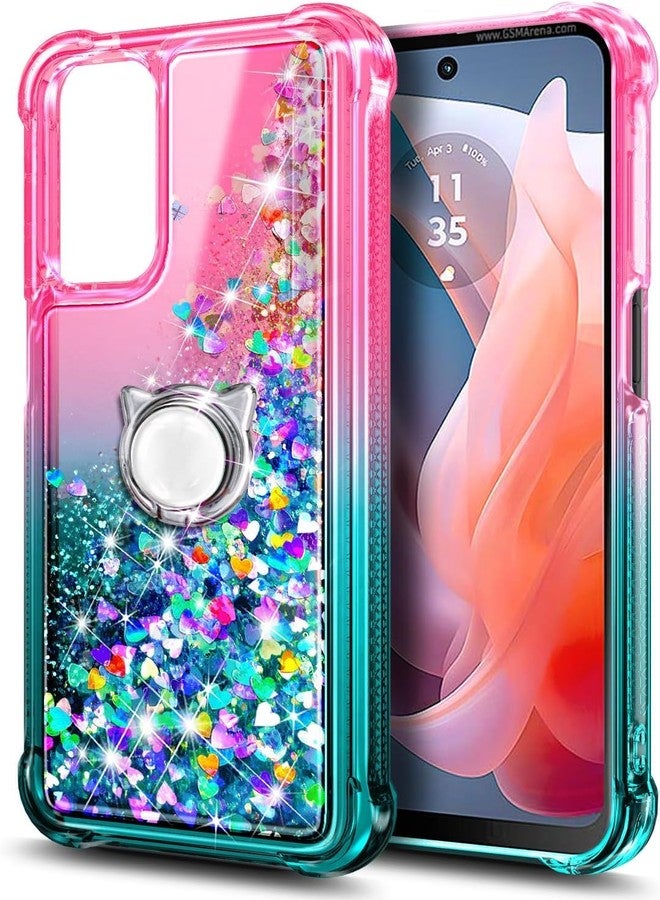WDHD Designed for Samsung Galaxy A16 5G Phone Case, Glitter Floating Liquid Waterfall Girls Women Cute Case with Ring Holder Grip & Diamond Wrist Strap Lanyard (Pink/Aqua) - Image 3