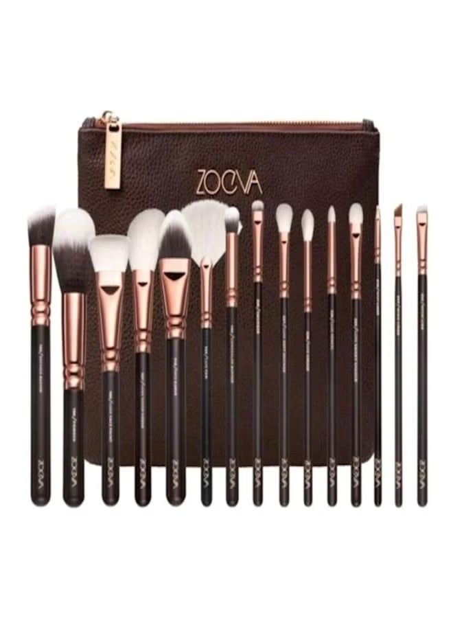 زويفا 15-Piece Rose Golden Complete Eyes Wool Makeup Brushes Sets Brown/Rose Gold/White (multi color) - Image 4