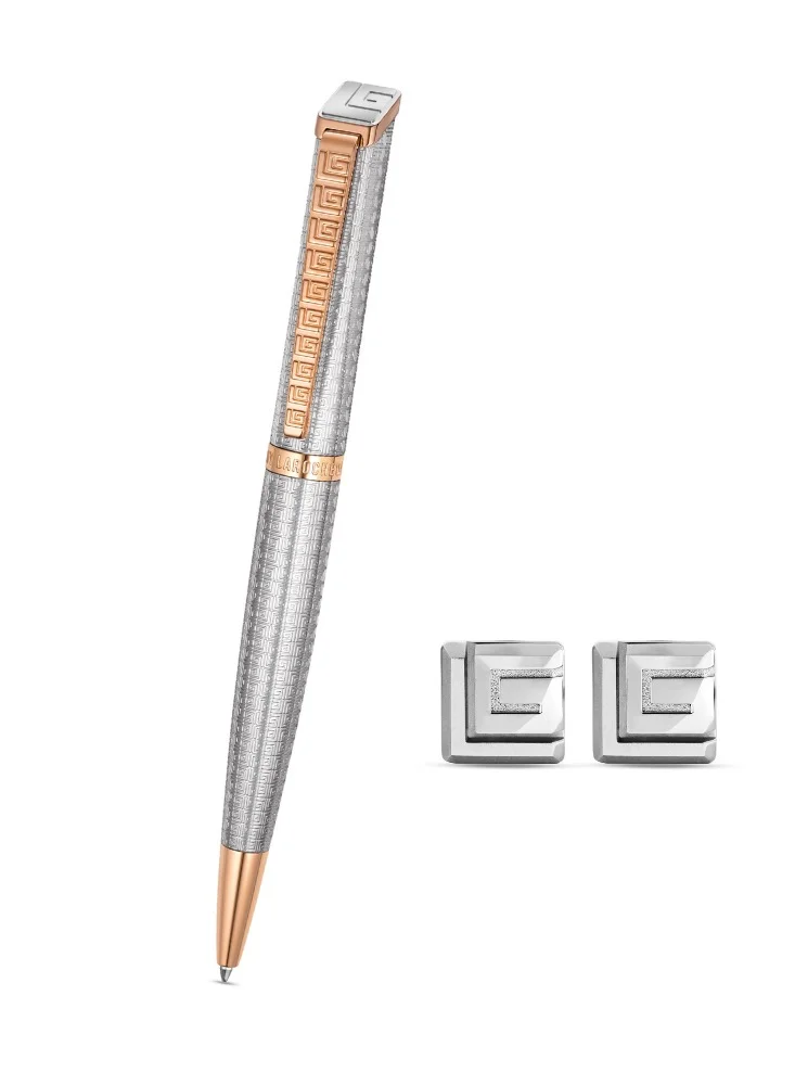 Guy Laroche Leon Silver and Rose Gold Pen and Cufflinks Set Box for Men