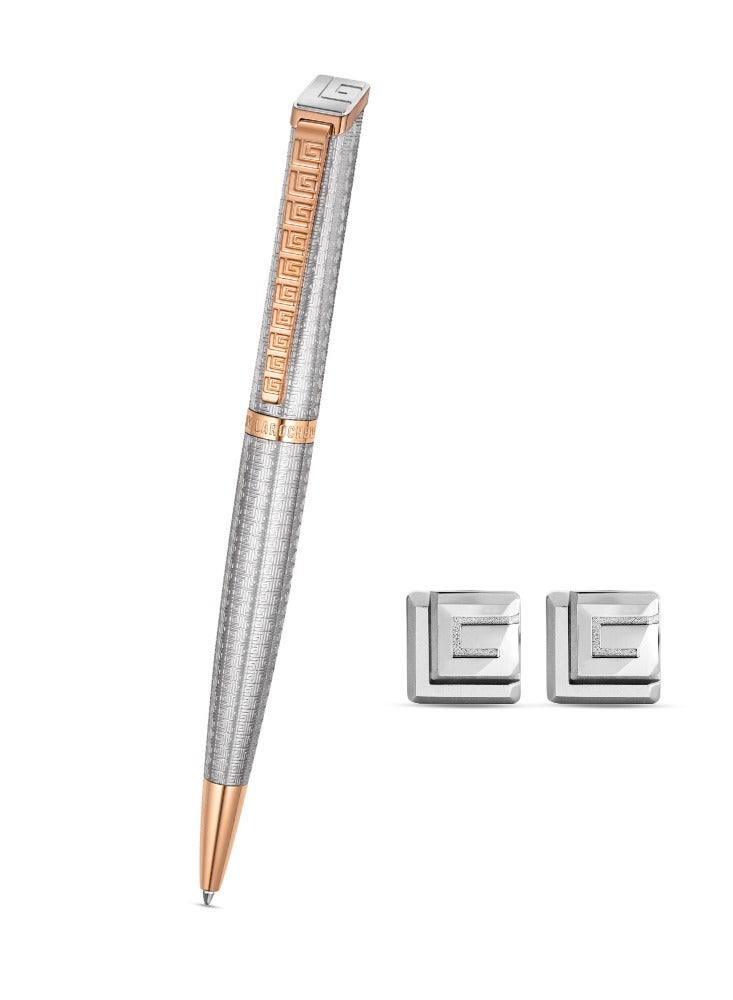 Guy Laroche Leon Silver and Rose Gold Pen and Cufflinks Set Box for Men - Image 1