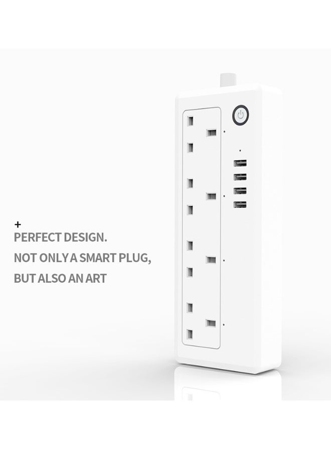 مشترك كهرباء ذكي Wi‑Fi بنظام UK مع 4 منافذ طاقة و4 منافذ USB – متوافق مع أليكسا وجوجل أسيستنت، حماية من الحمل الزائد والارتفاع المفاجئ في التيار - Image 2