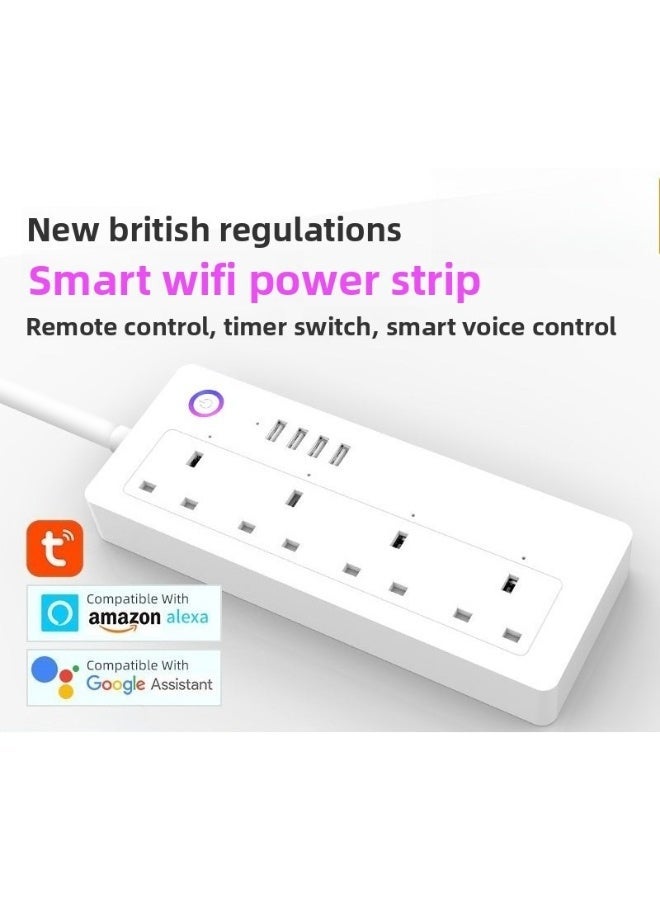 مشترك كهرباء ذكي Wi‑Fi بنظام UK مع 4 منافذ طاقة و4 منافذ USB – متوافق مع أليكسا وجوجل أسيستنت، حماية من الحمل الزائد والارتفاع المفاجئ في التيار - Image 4