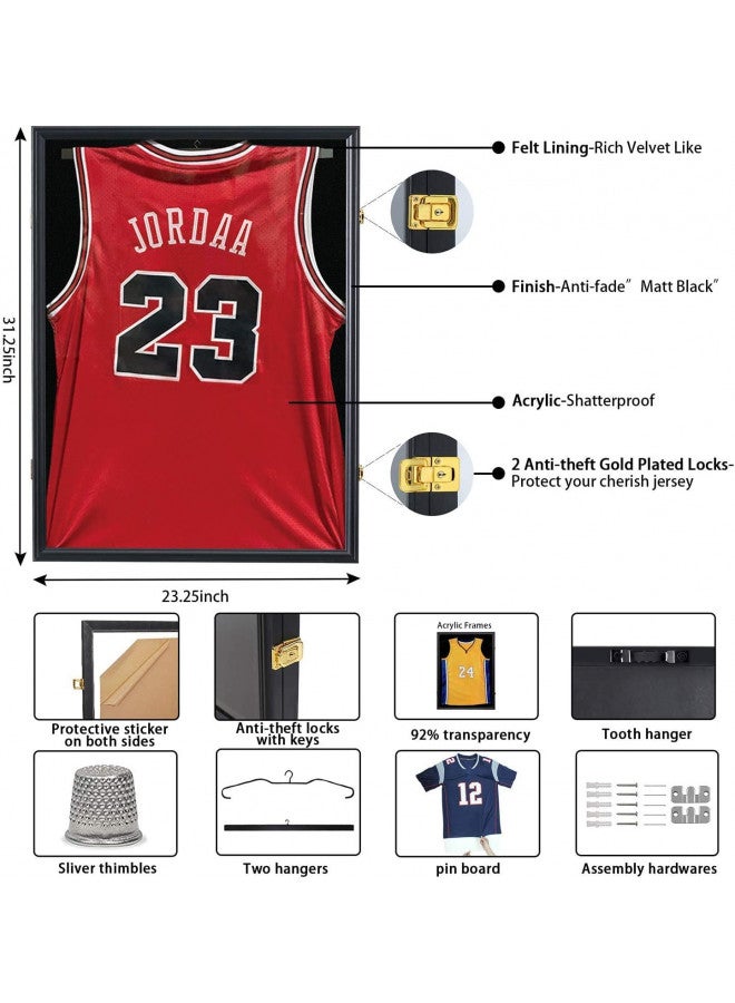 Jinchuan Jersey Frame Display Case Large Frames Shadow Box Lockable with UV Protection for Baseball Basketball Football Soccer Hockey Sport Shirt Black 2 Pack - Image 2