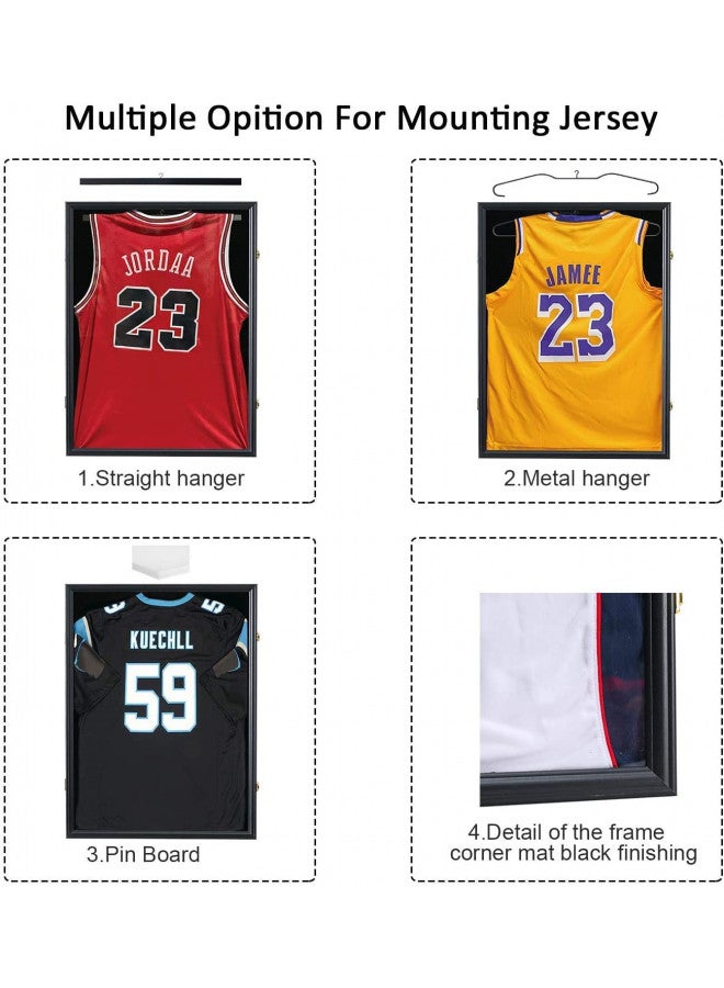 Jinchuan Jersey Frame Display Case Large Frames Shadow Box Lockable with UV Protection for Baseball Basketball Football Soccer Hockey Sport Shirt Black 2 Pack - Image 1