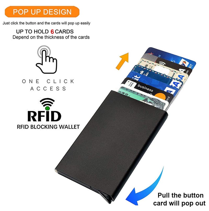 Stealodeal Black RFID Blocking Aluminium Pop-Up Debit/Credit/ATM Men/Women Card Holder - Image 5
