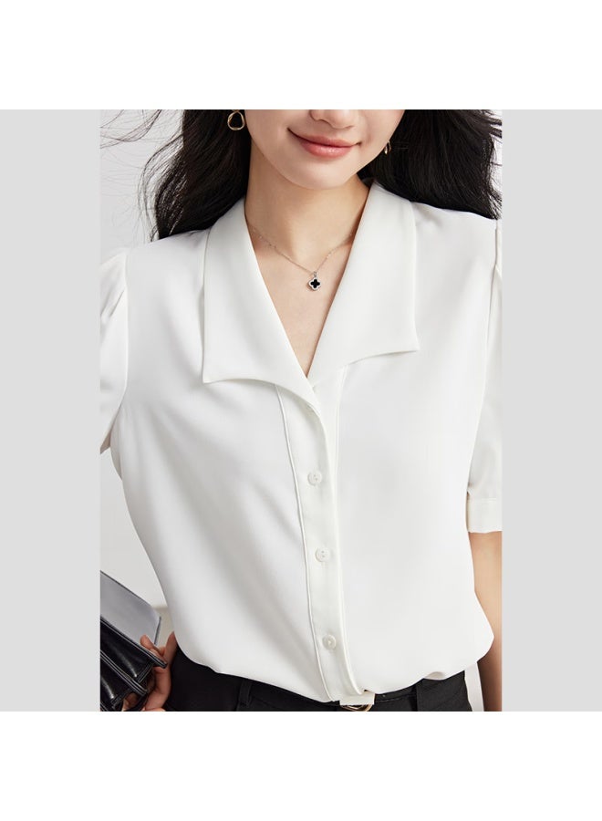 Lady Bird Miss Bird Blue Short Sleeve Chiffon Blouse Women's Pee Professional Workwear Commuter Formal Shirt - Image 4