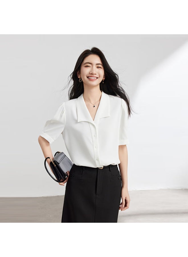 Lady Bird Miss Bird Blue Short Sleeve Chiffon Blouse Women's Pee Professional Workwear Commuter Formal Shirt - Image 2
