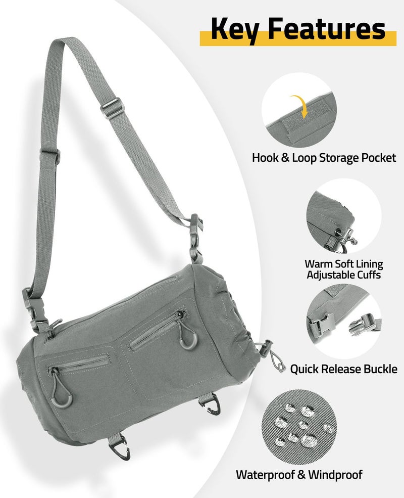 CVLIFE Hand Warmer Pouch with Hook & Loop, Portable Drop Hanger Waist Hand Muff for Skiing, Ice Fishing, Football, Camping, Adjustable Strap and Cuffs, 3 Pockets, Quick Release Buckles, Grey - Image 4